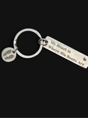 Silver 'My Heart Is Where His Boots Are' Keychain